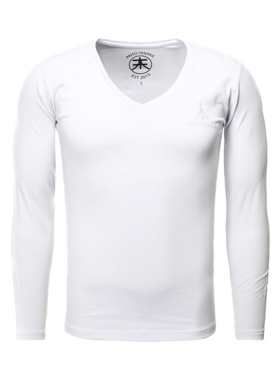 Basic V-Neck Langarmshirt Basic Form mit Logostickerei