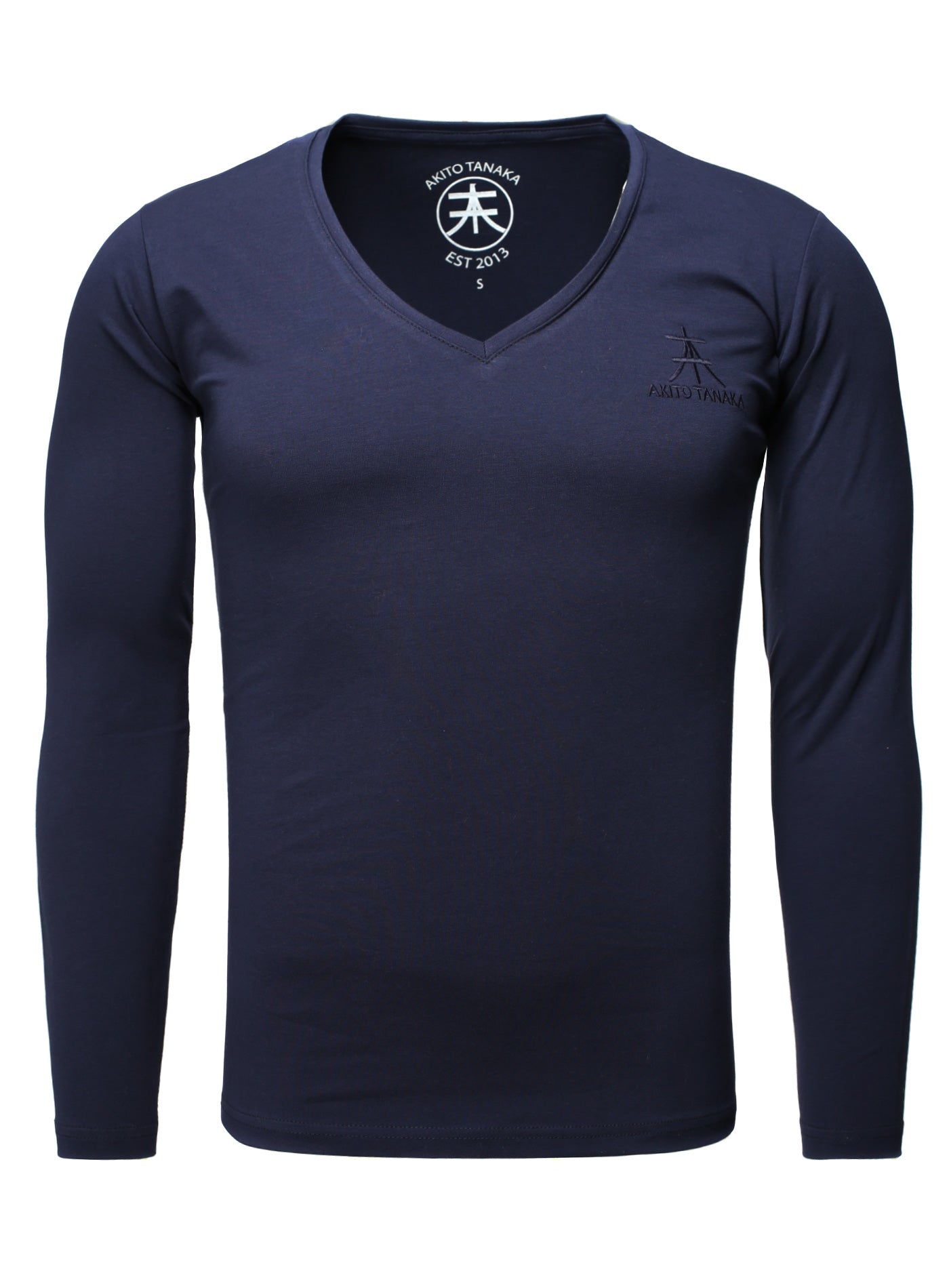 Basic V-Neck Langarmshirt Basic Form mit Logostickerei