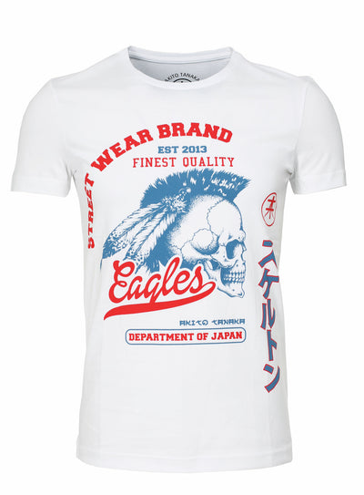 Rundhalsshirt mit Front Druck Indianer Skull