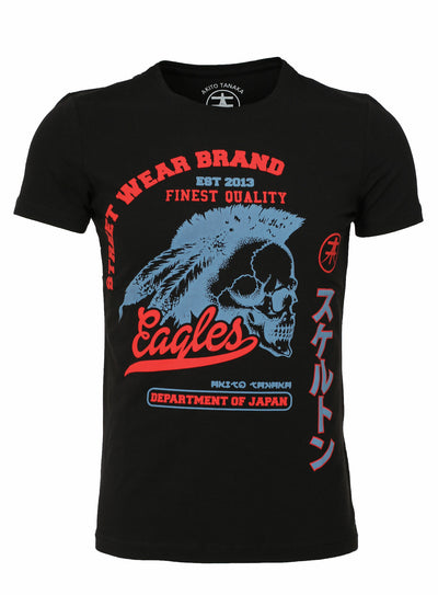 Rundhalsshirt mit Front Druck Indianer Skull