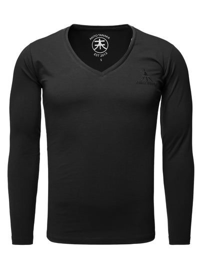 Basic V-Neck Langarmshirt Basic Form mit Logostickerei