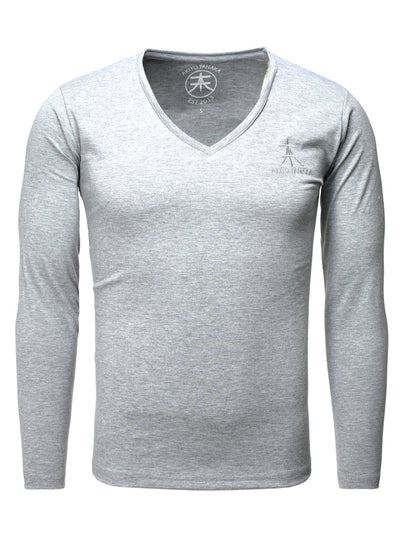Basic V-Neck Langarmshirt Basic Form mit Logostickerei