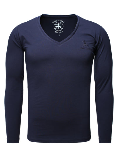 Basic V-Neck Langarmshirt Basic Form mit Logostickerei