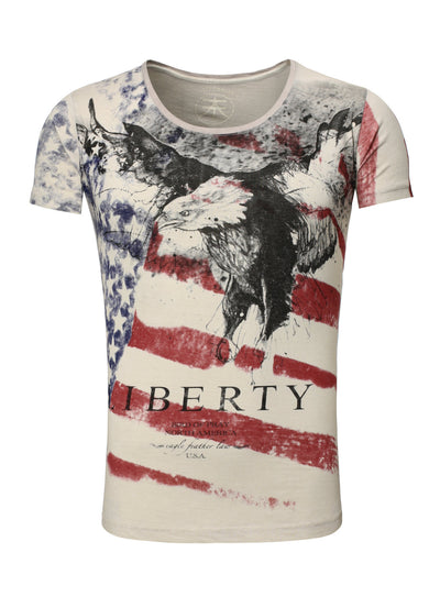 Rundhalsshirt mit Vintage Waschung Eagle Round