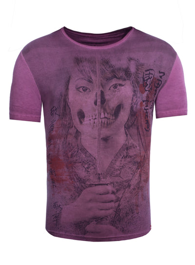 T-Shirt mit Fotodruck vorne Geisha Skull