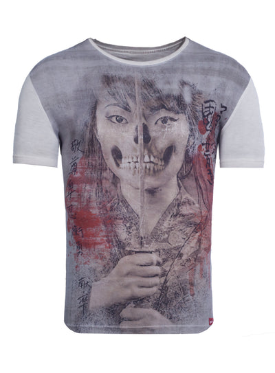 T-Shirt mit Fotodruck vorne Geisha Skull