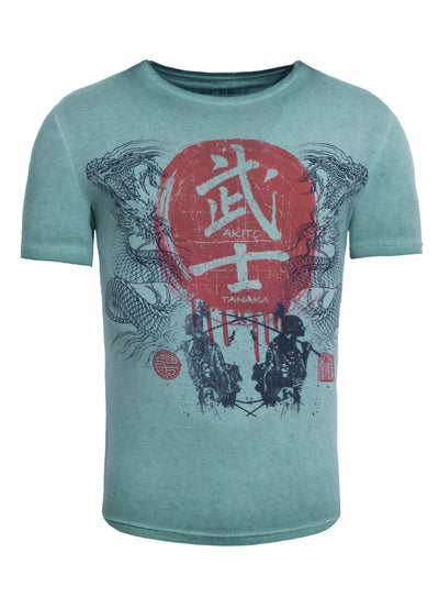 T-Shirt mit Samurai Druckmotiv Dragons Fight
